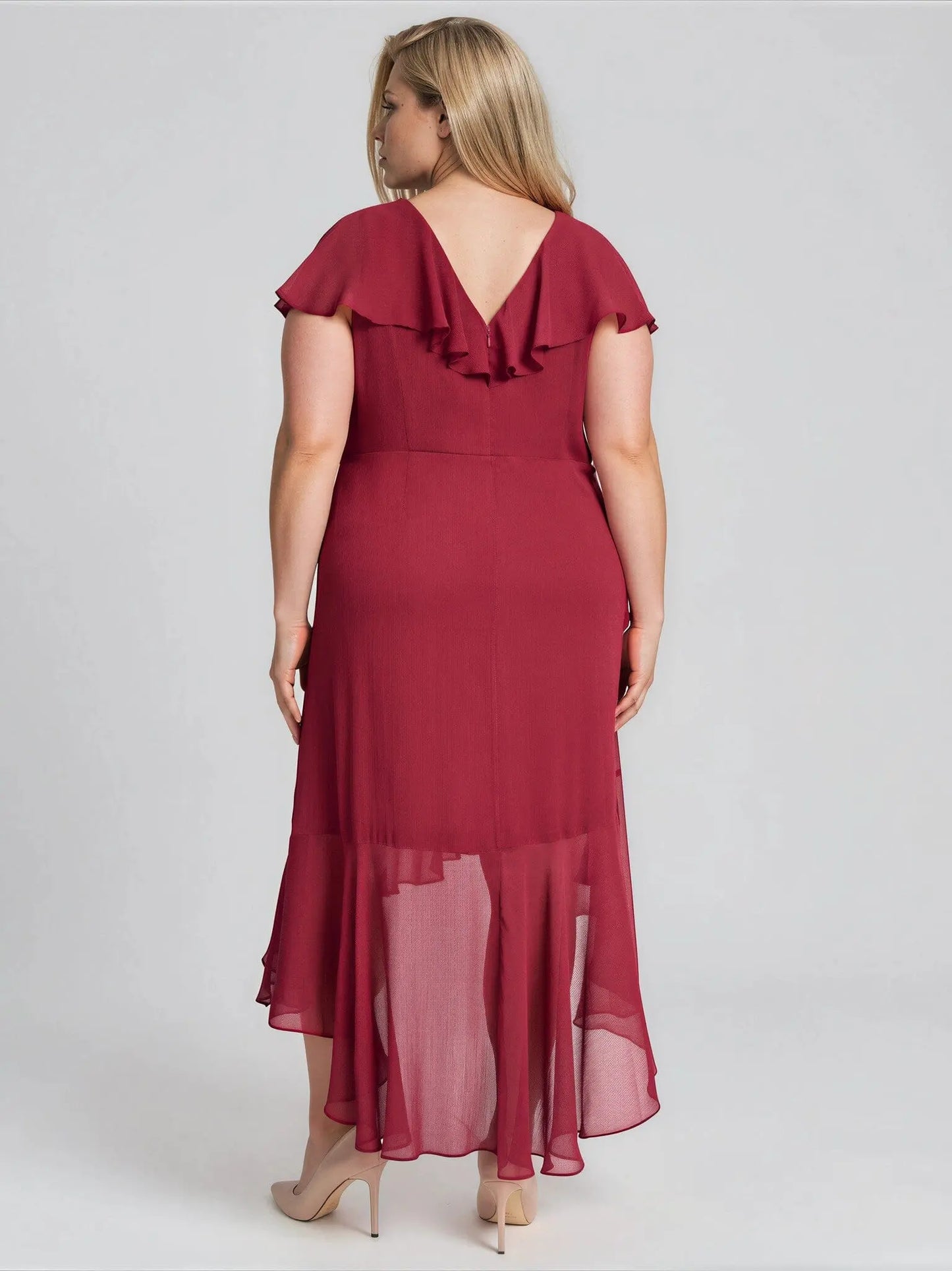 Plus Size V - Neck Ruffled High - Low Hem Dress - Layalita