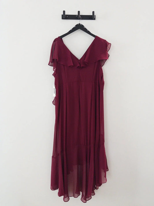 Plus Size V - Neck Ruffled High - Low Hem Dress - Layalita