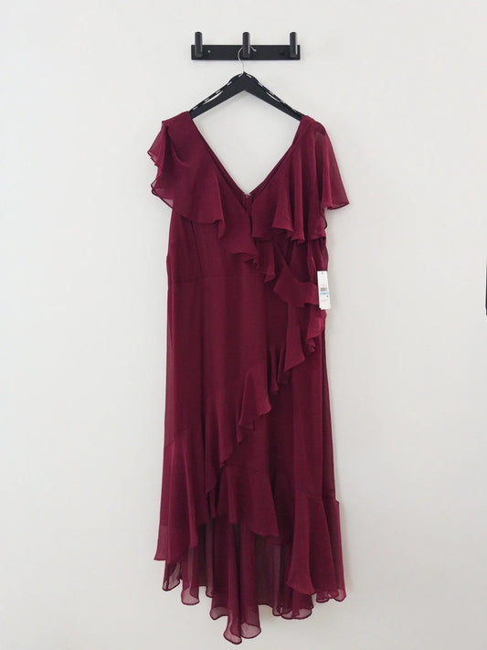 Plus Size V - Neck Ruffled High - Low Hem Dress - Layalita
