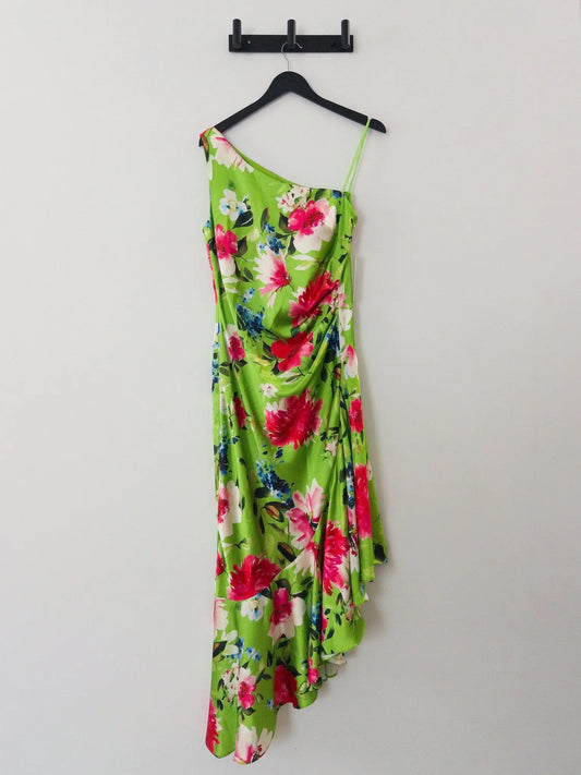Printed Asymmetric One-Shoulder Midi Dress - Layalita