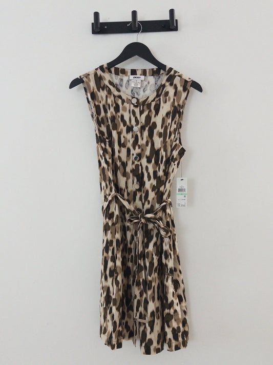 Printed Button-Front Belted Sleeveless Dress - Layalita