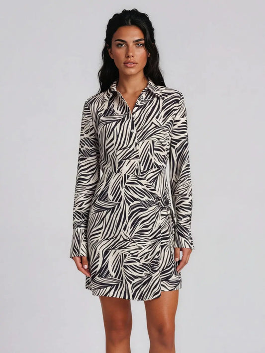 Printed Collared A-Line Dress - Layalita