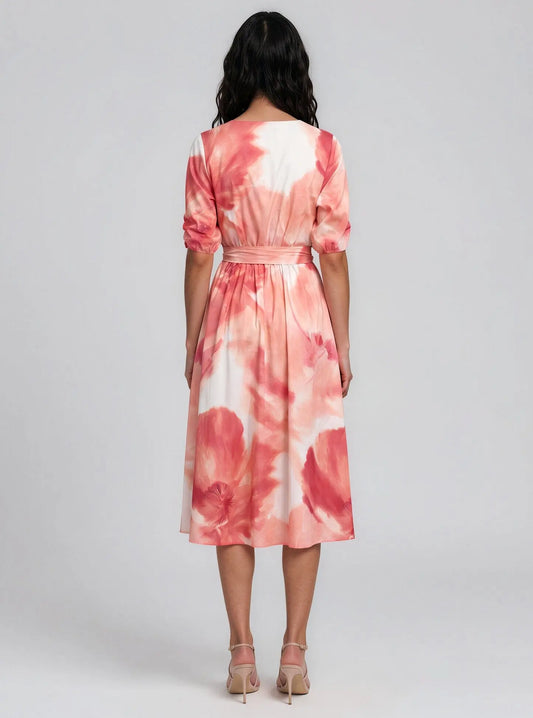 Printed Cotton Puff-Sleeve Fit & Flare Dress DKNY 