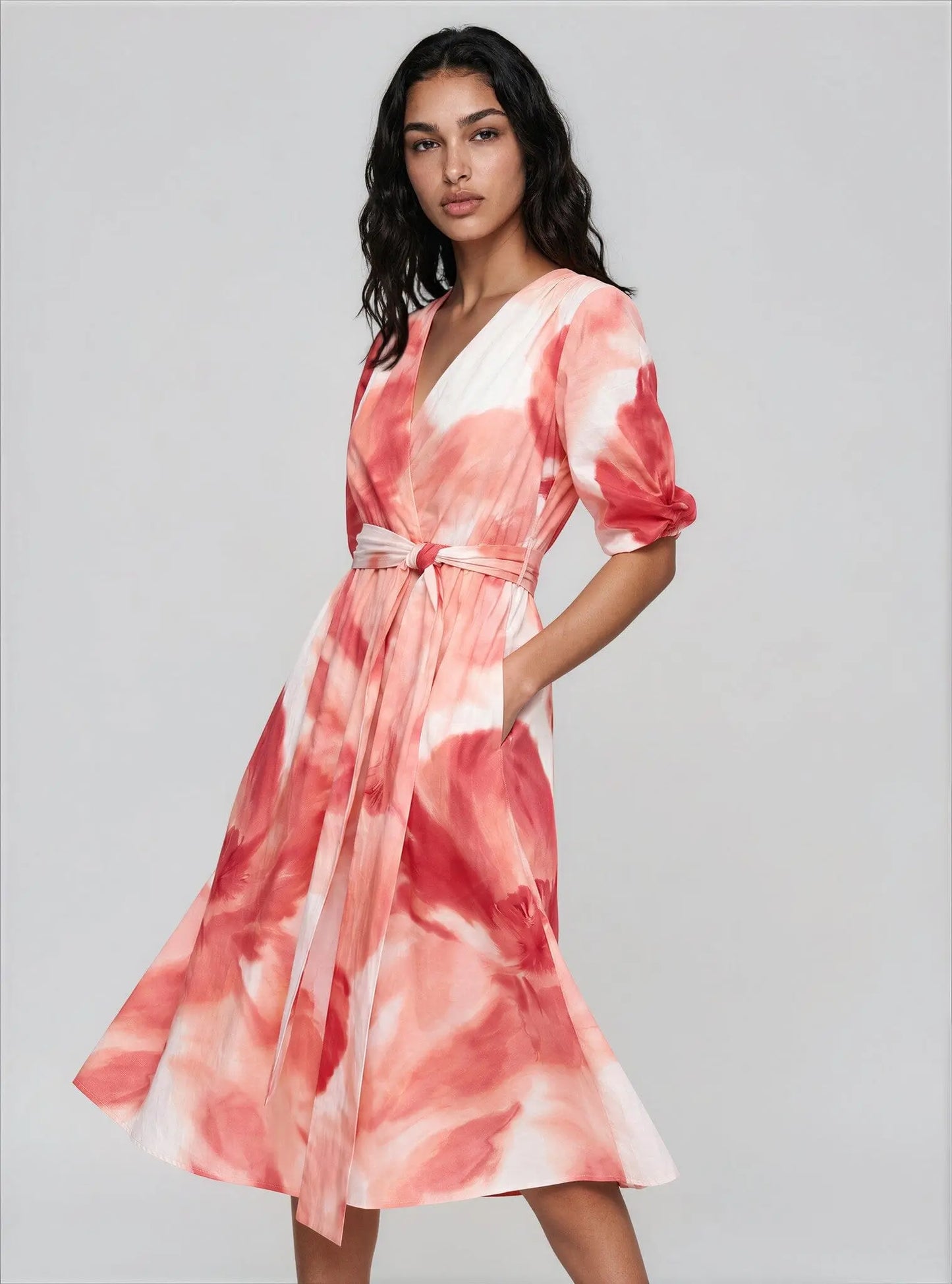 Printed Cotton Puff-Sleeve Fit & Flare Dress DKNY 