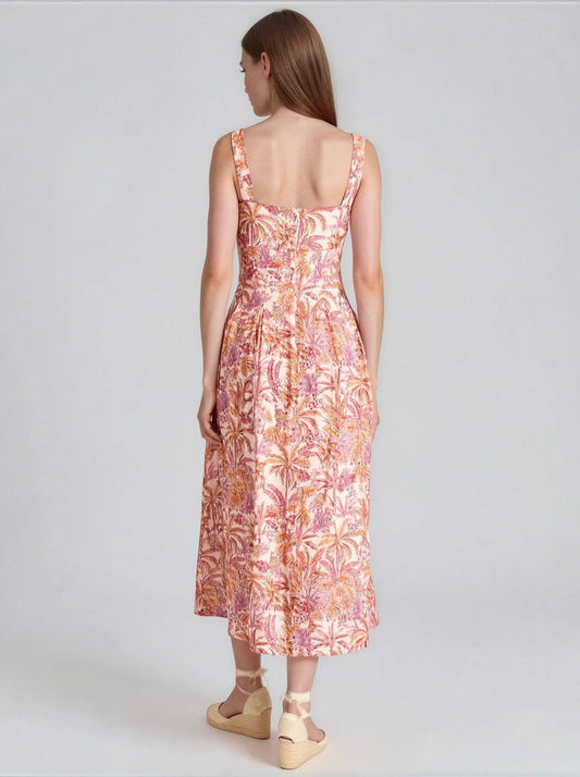 Printed Empire - Waist Midi Dress - Layalita