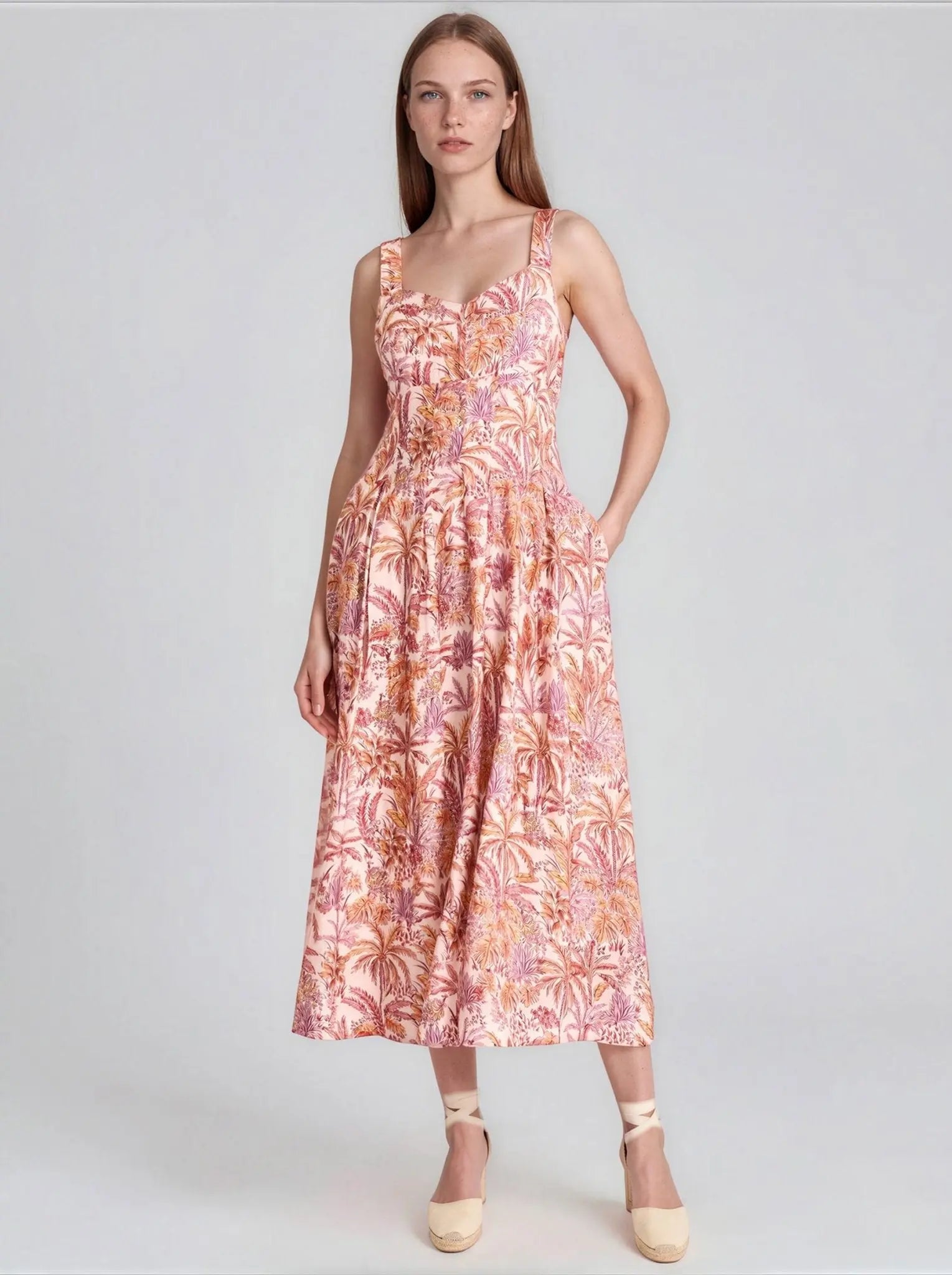 Printed Empire - Waist Midi Dress - Layalita