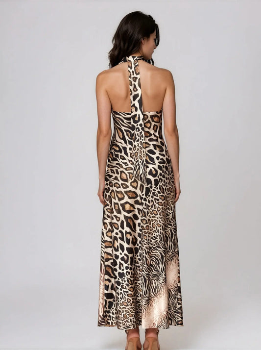 Printed Halter Scarf-Tie Maxi Dress - Layalita