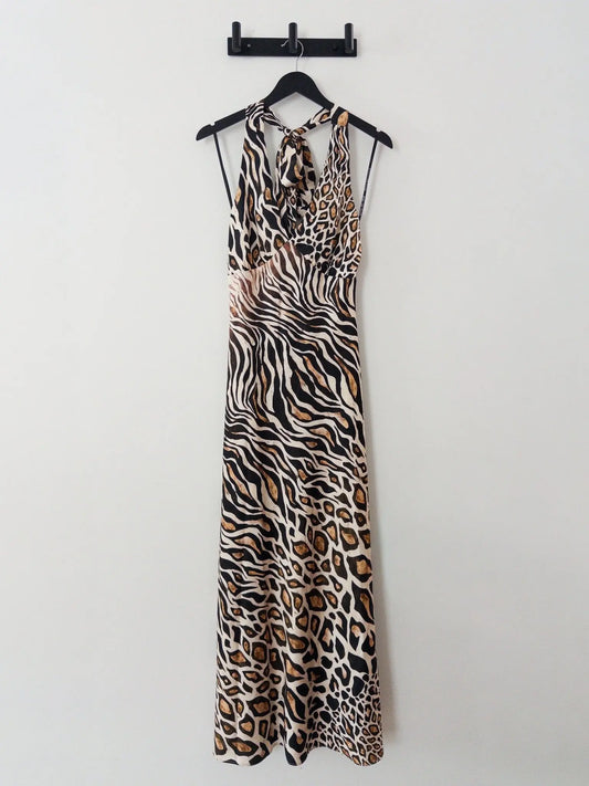 Printed Halter Scarf-Tie Maxi Dress - Layalita