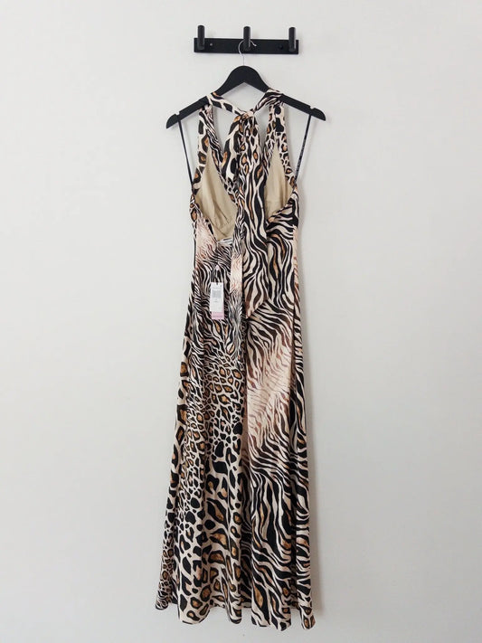 Printed Halter Scarf-Tie Maxi Dress - Layalita