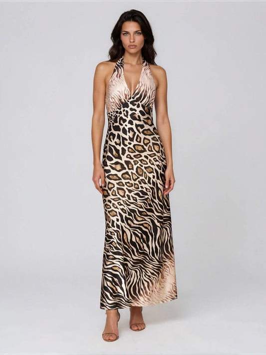 Printed Halter Scarf-Tie Maxi Dress - Layalita