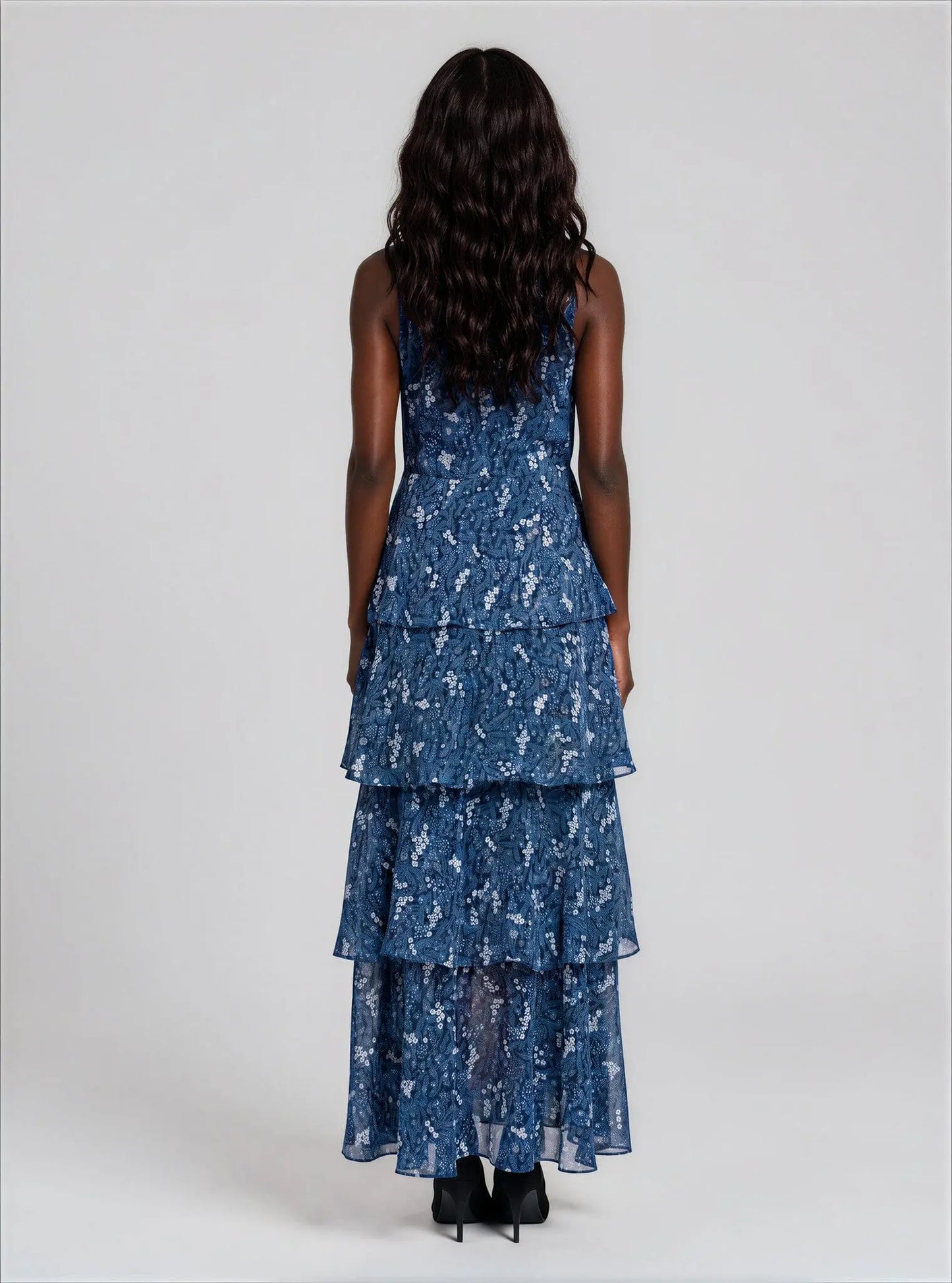 Printed Halter Tiered Maxi Dress - Layalita