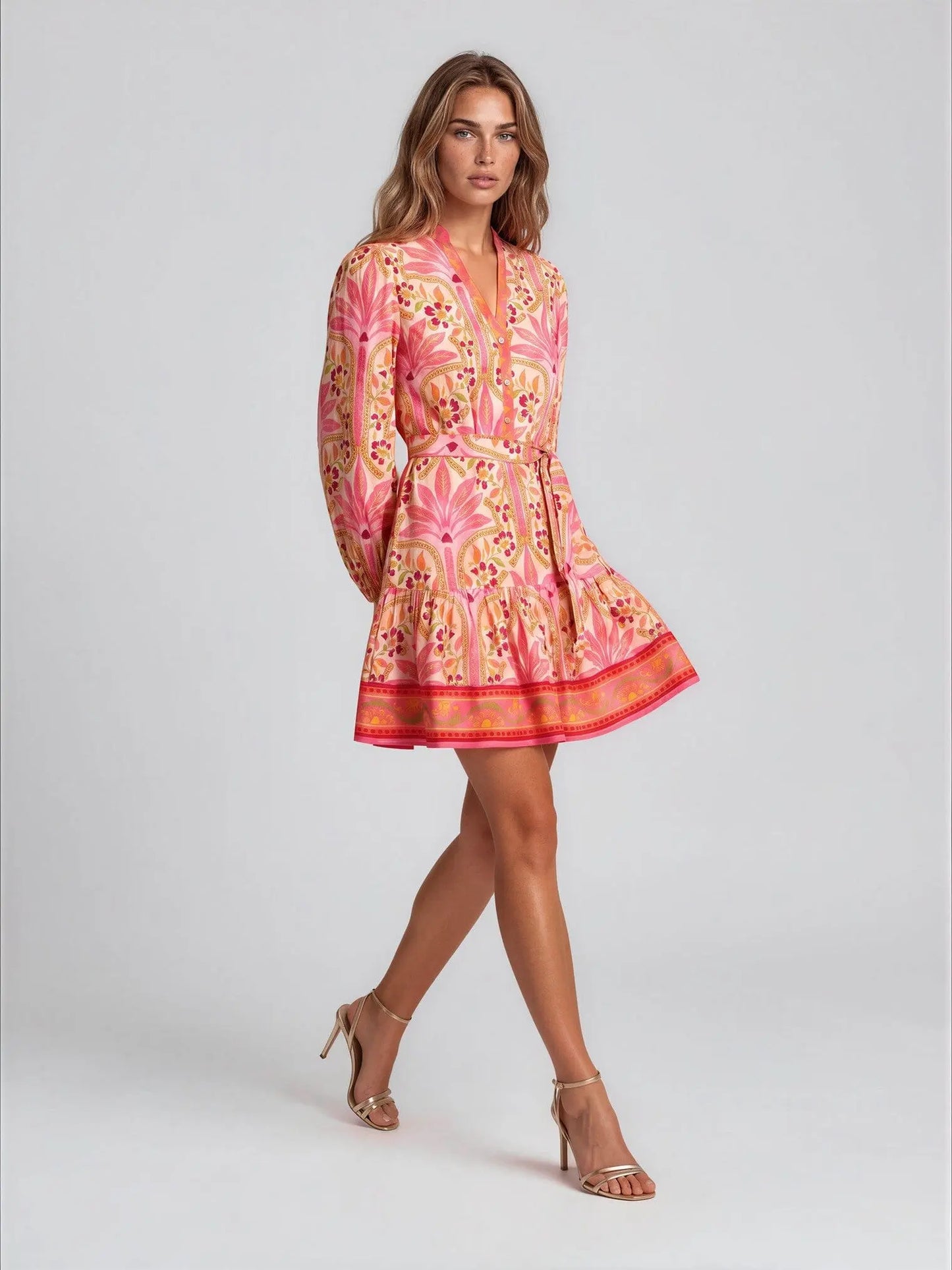 Printed Long-Sleeve Dress Adrianna Papell 