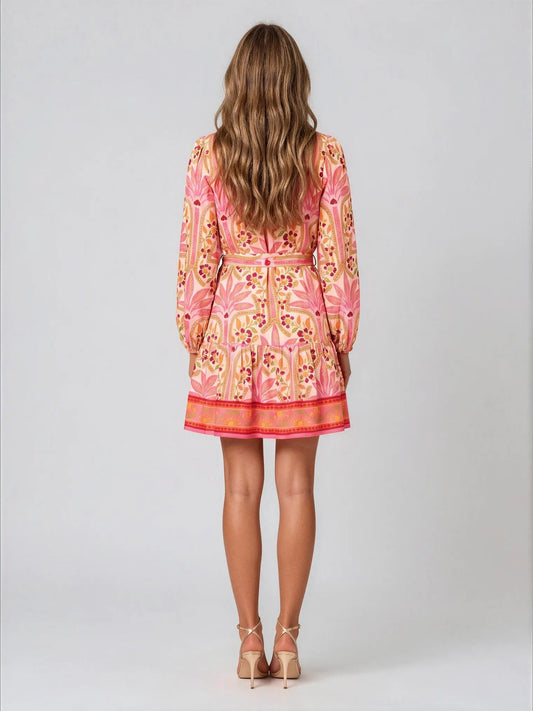 Printed Long-Sleeve Dress Adrianna Papell 