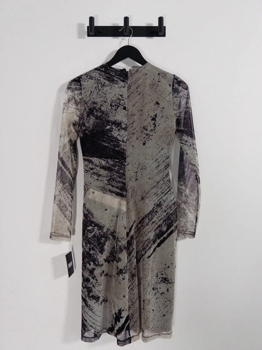 Printed Long - Sleeve Side - Ruched Dress - Layalita