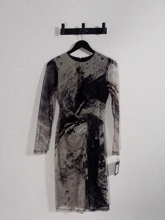 Printed Long - Sleeve Side - Ruched Dress - Layalita