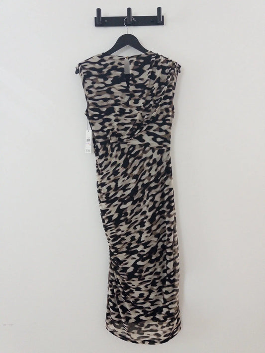 Printed Mesh Ruched Bodycon Midi Dress - Layalita