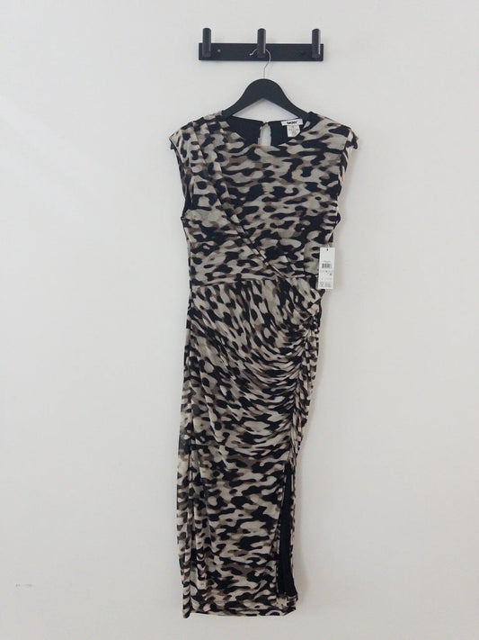 Printed Mesh Ruched Bodycon Midi Dress - Layalita