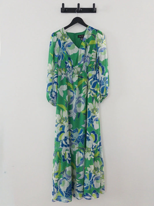Printed Puff - Sleeve V - Neck Maxi Dress - Layalita