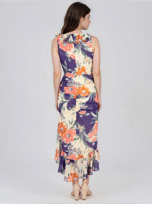 Printed Ruffled High - Low Maxi Dress - Layalita