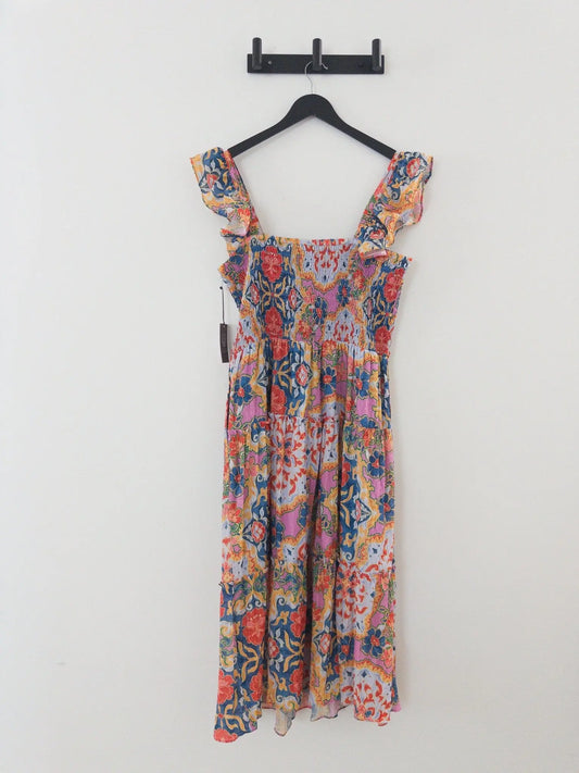 Printed Square-Neck Ruffle-Strap Dress - Layalita