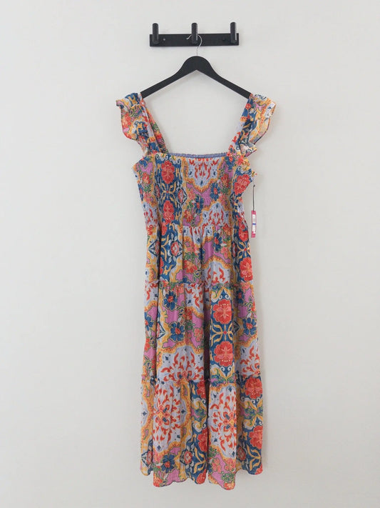Printed Square-Neck Ruffle-Strap Dress - Layalita