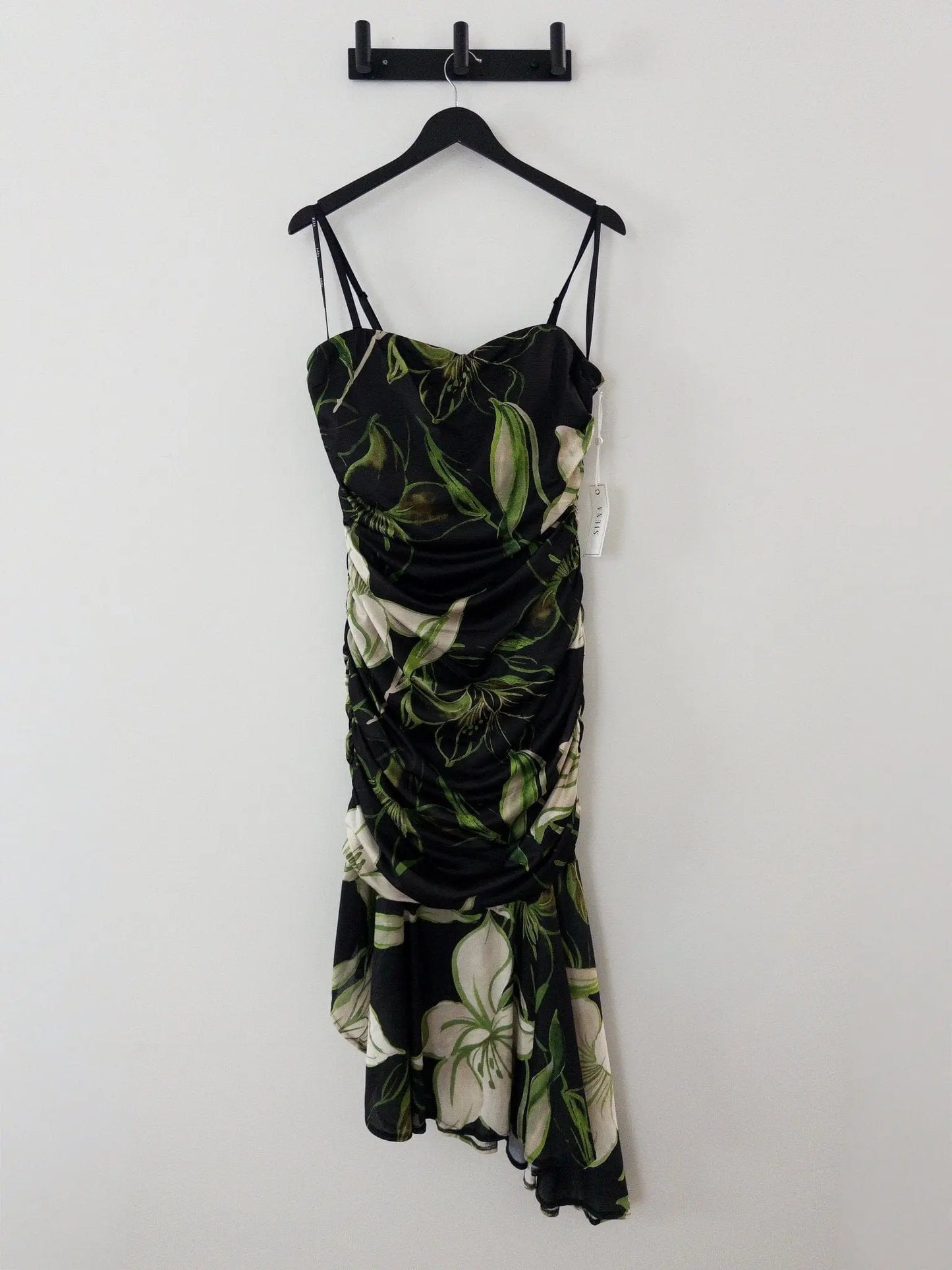 Printed Stretch-Mesh Asymmetric Midi Dress Siena 
