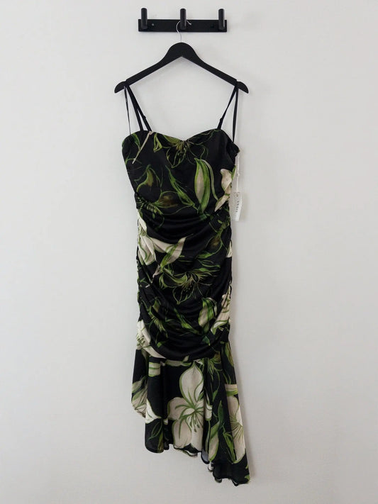 Printed Stretch-Mesh Asymmetric Midi Dress Siena 
