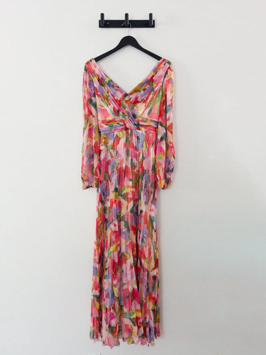 Printed V-Neck Long-Sleeve Dress Betsy & Adam 