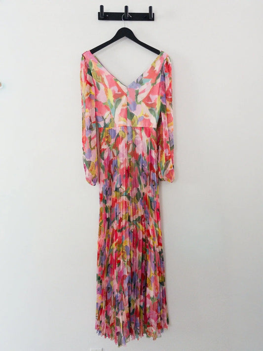 Printed V-Neck Long-Sleeve Dress Betsy & Adam 