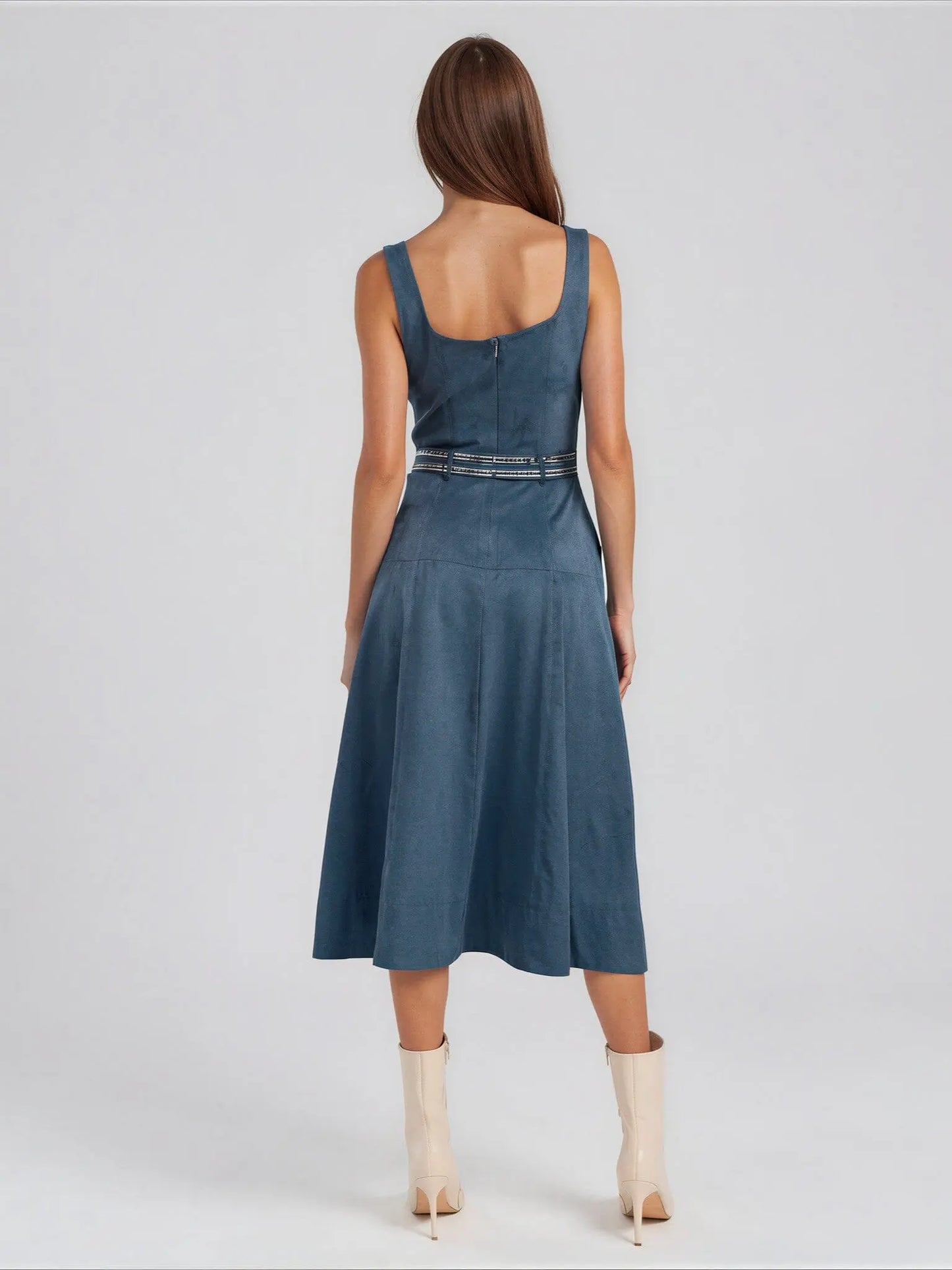 Robin Faux - Suede Tie - Waist Midi Dress - Layalita