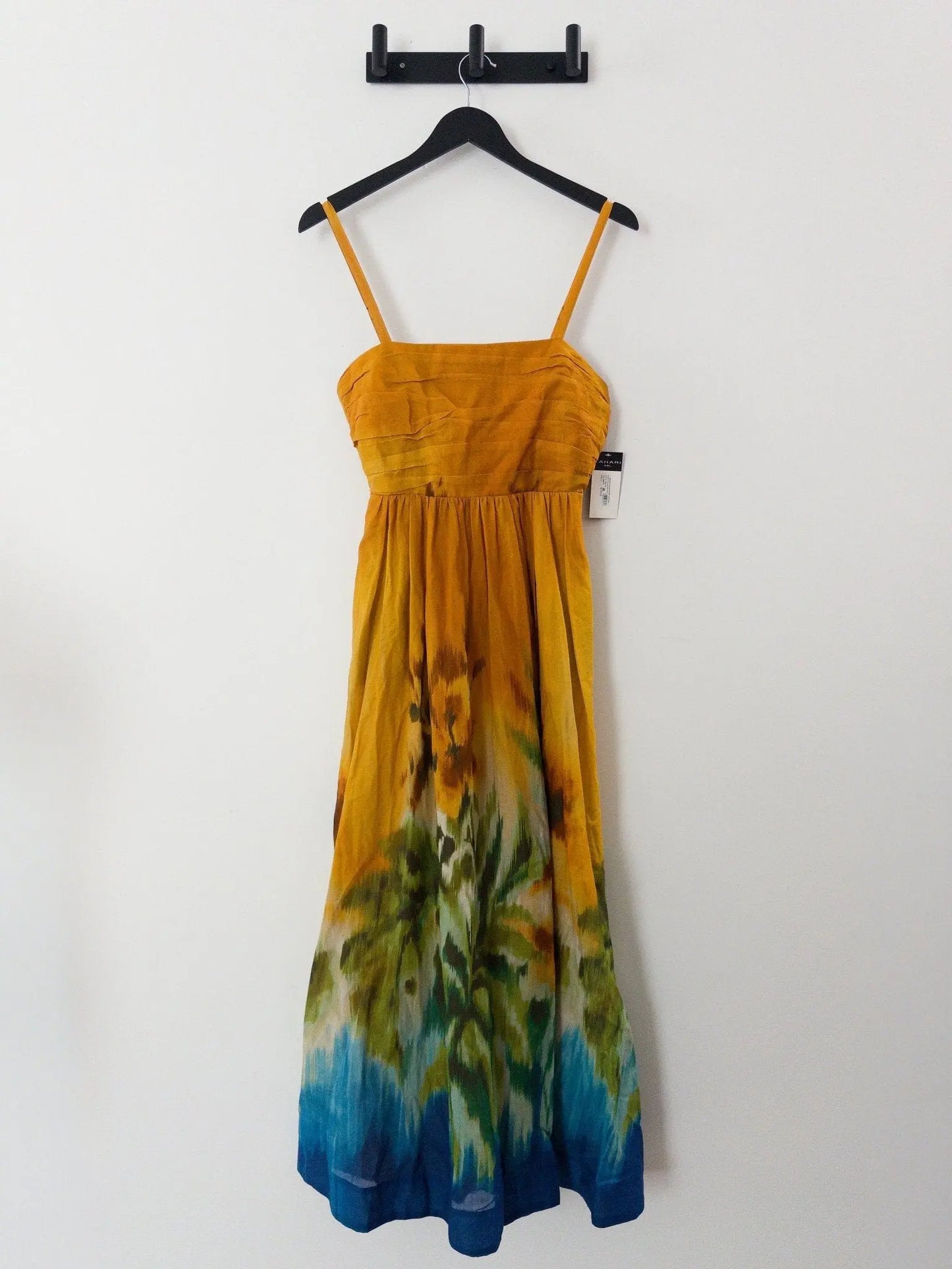 Ruched-Bodice Border-Print Midi Dress Tahari 