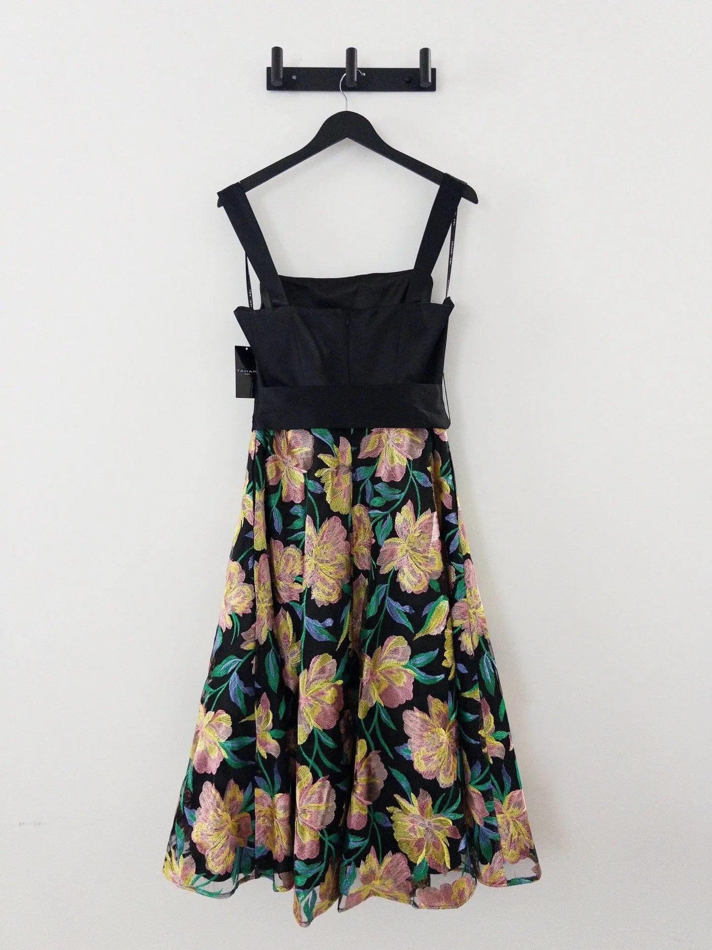 Satin Tie-Waist Floral-Embroidered Dress Tahari 