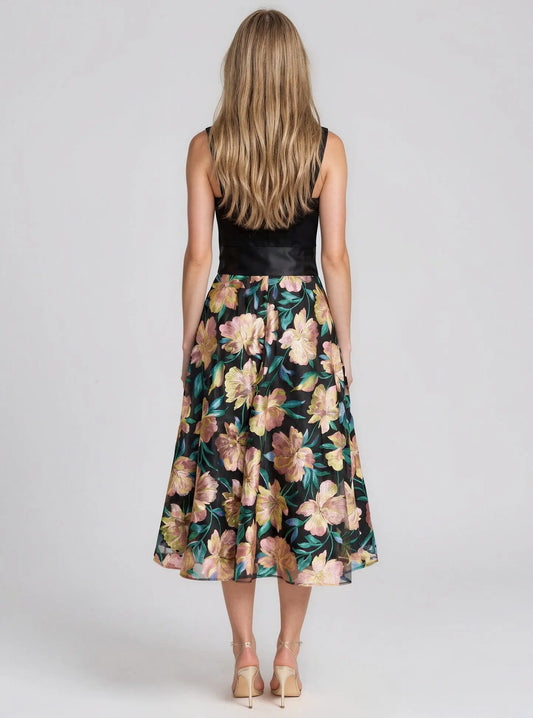 Satin Tie-Waist Floral-Embroidered Dress - Layalita