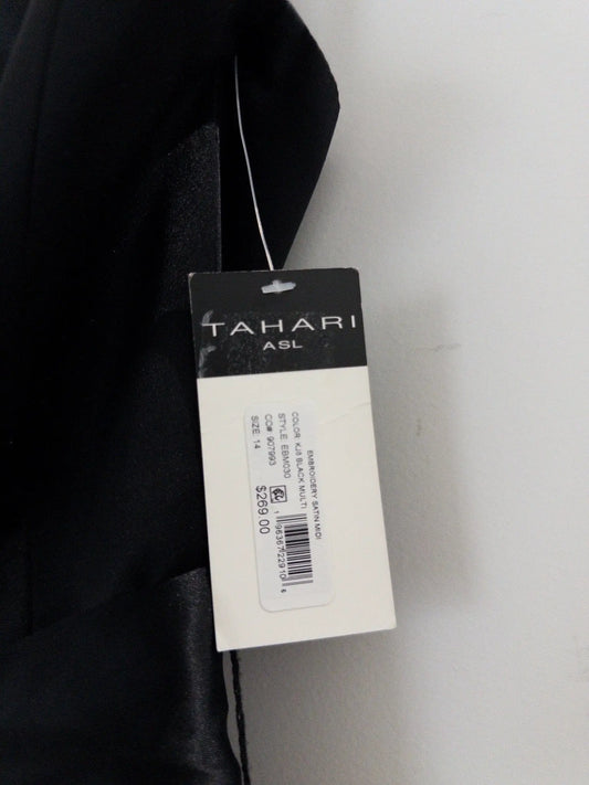 Satin Tie-Waist Floral-Embroidered Dress Tahari 