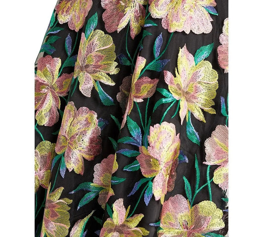 Satin Tie-Waist Floral-Embroidered Dress Tahari 