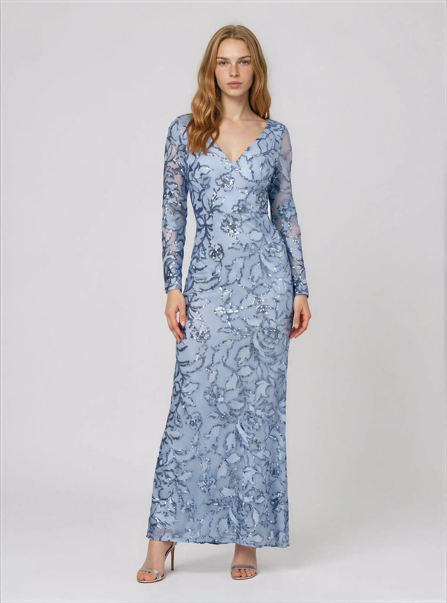 Sequin Embellished Long-Sleeve Gown Adrianna Papell 
