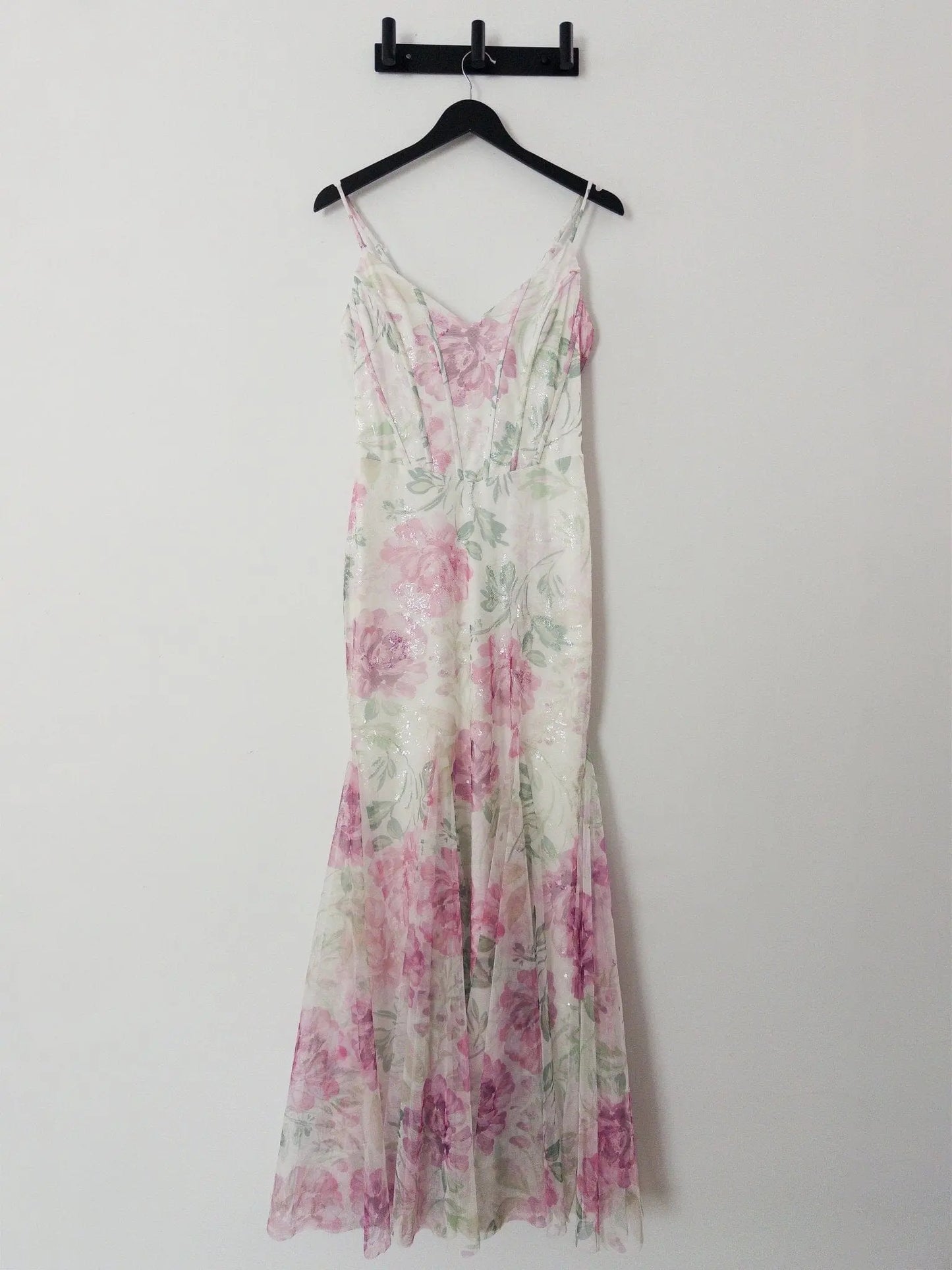 Sequin Floral Print Sleeveless Gown Betsy & Adam 