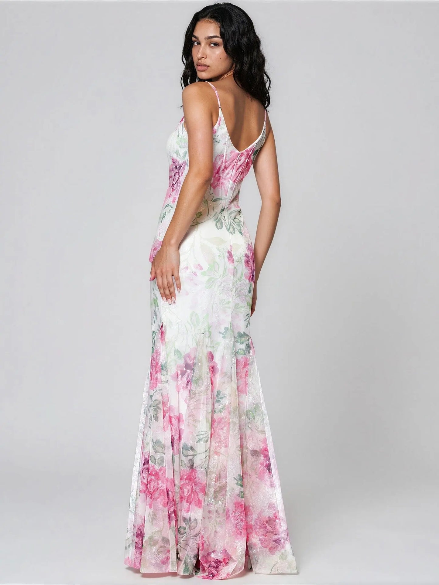 Sequin Floral Print Sleeveless Gown Betsy & Adam 