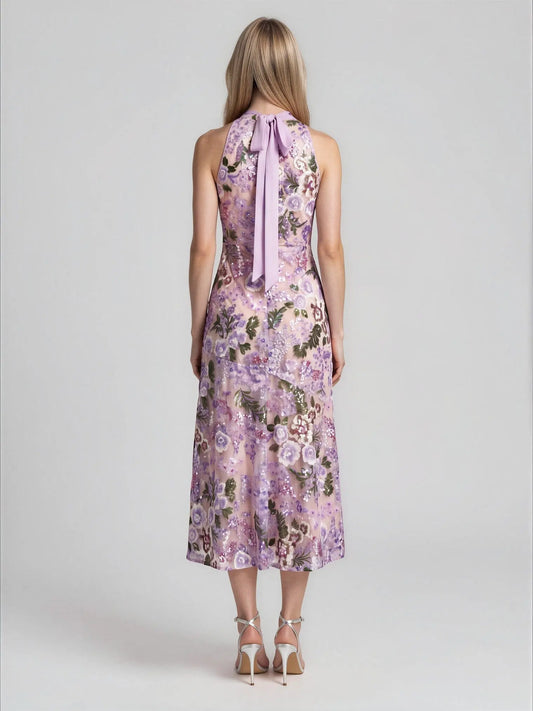 Sequined High-Neck Halter Tie-Back Dress - Layalita