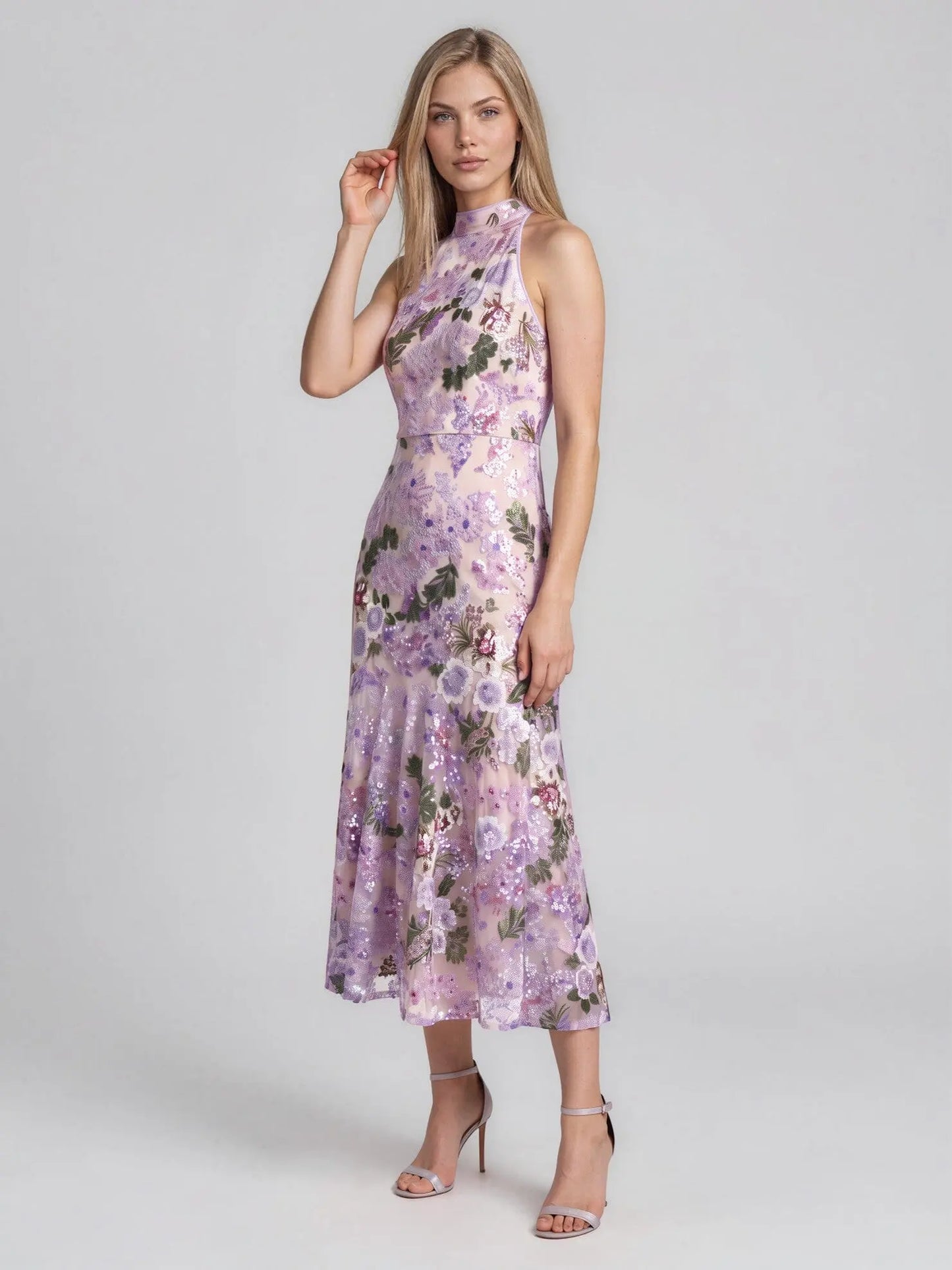 Sequined High-Neck Halter Tie-Back Dress - Layalita