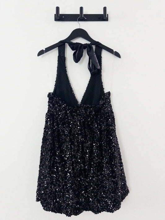 Sequined Velvet Fit & Flare Dress Emerald Sundae 