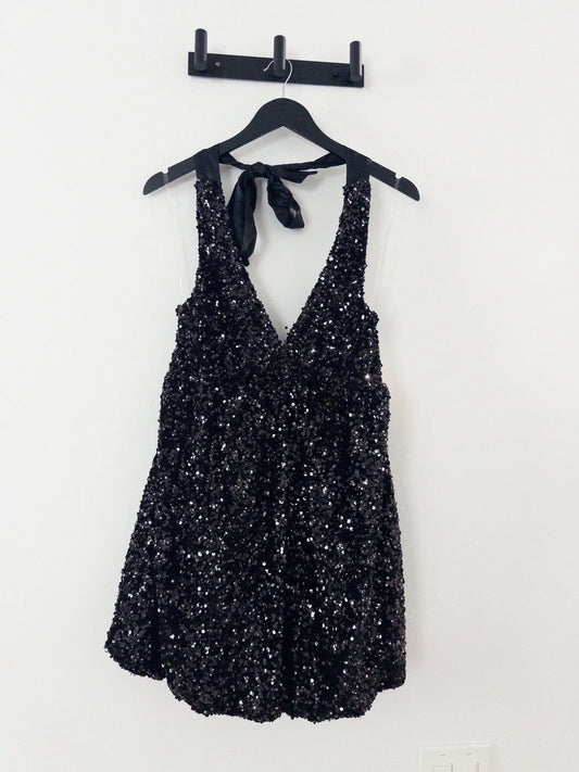 Sequined Velvet Fit & Flare Dress Emerald Sundae 