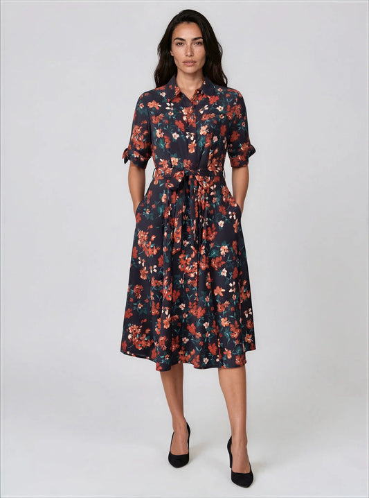 Short-Sleeve Midi Shirtdress - Layalita
