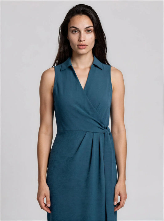 Sleeveless Wrap V-Neck Sheath Dress - Layalita