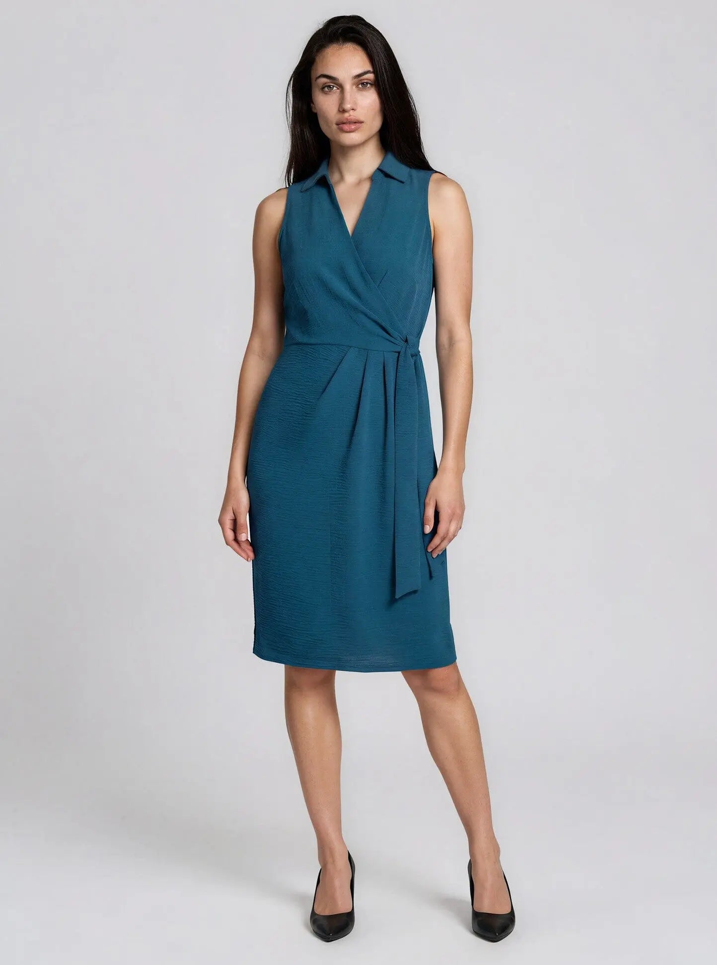 Sleeveless Wrap V-Neck Sheath Dress - Layalita