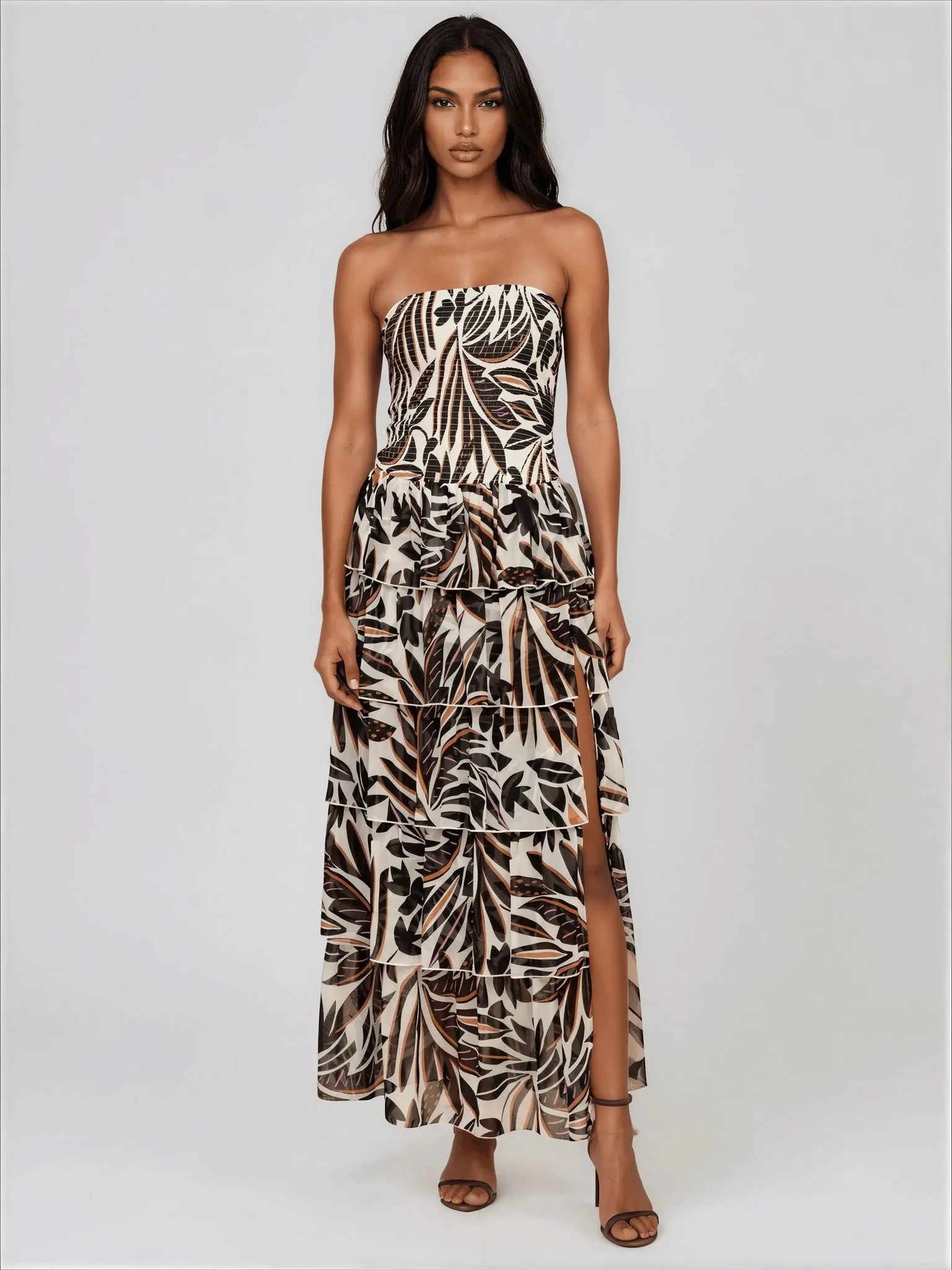 Smocked - Bodice Strapless Maxi Dress - Layalita