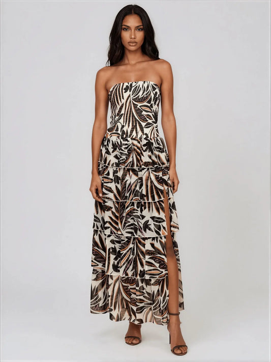 Smocked - Bodice Strapless Maxi Dress - Layalita