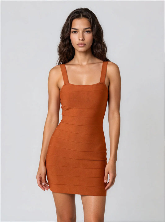 Solid Square-Neck Short Bodycon Dress - Layalita
