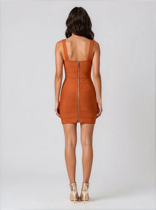 Solid Square-Neck Short Bodycon Dress - Layalita