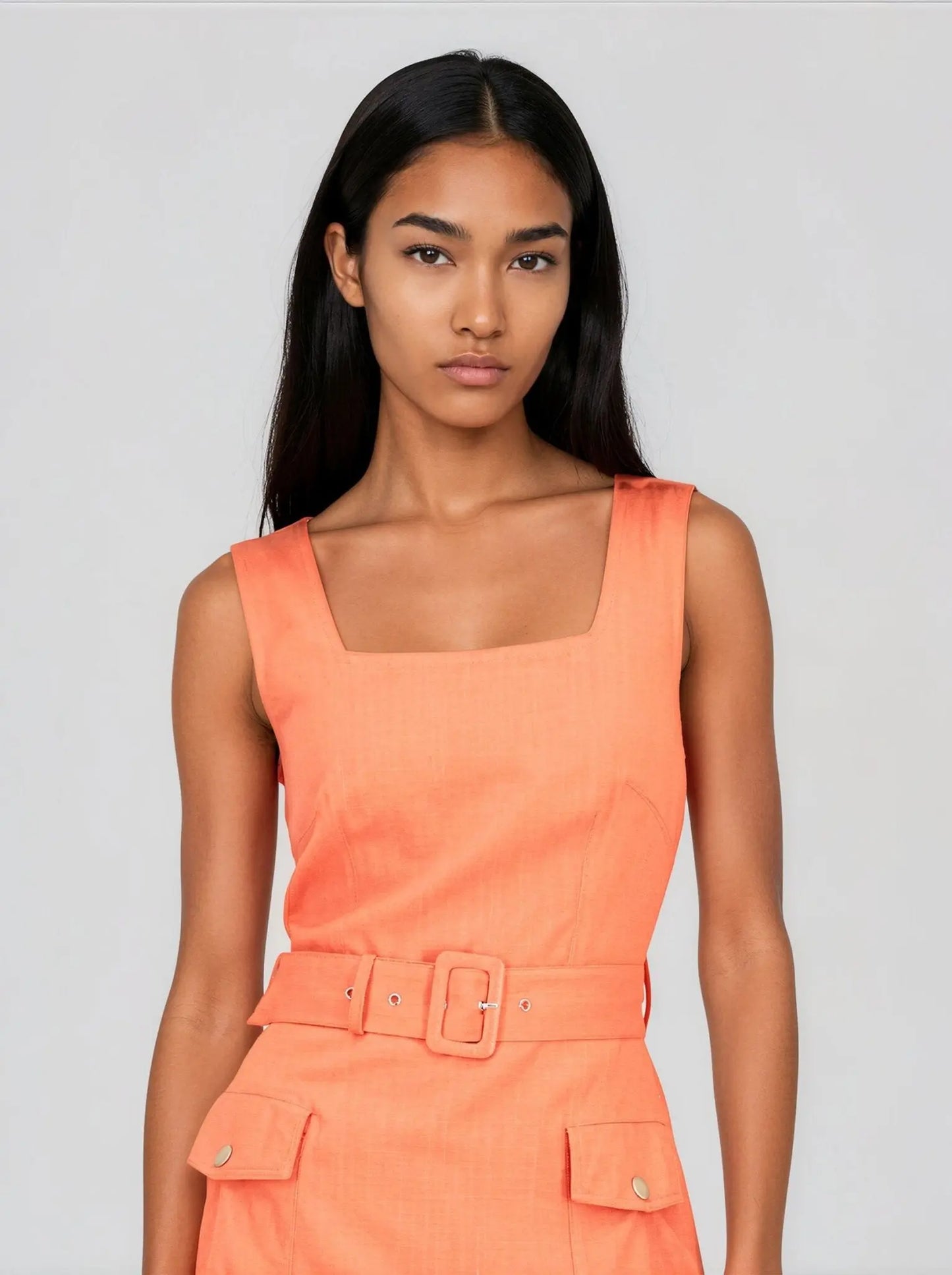 Sqaure - Neck Belted Midi Dress - Layalita